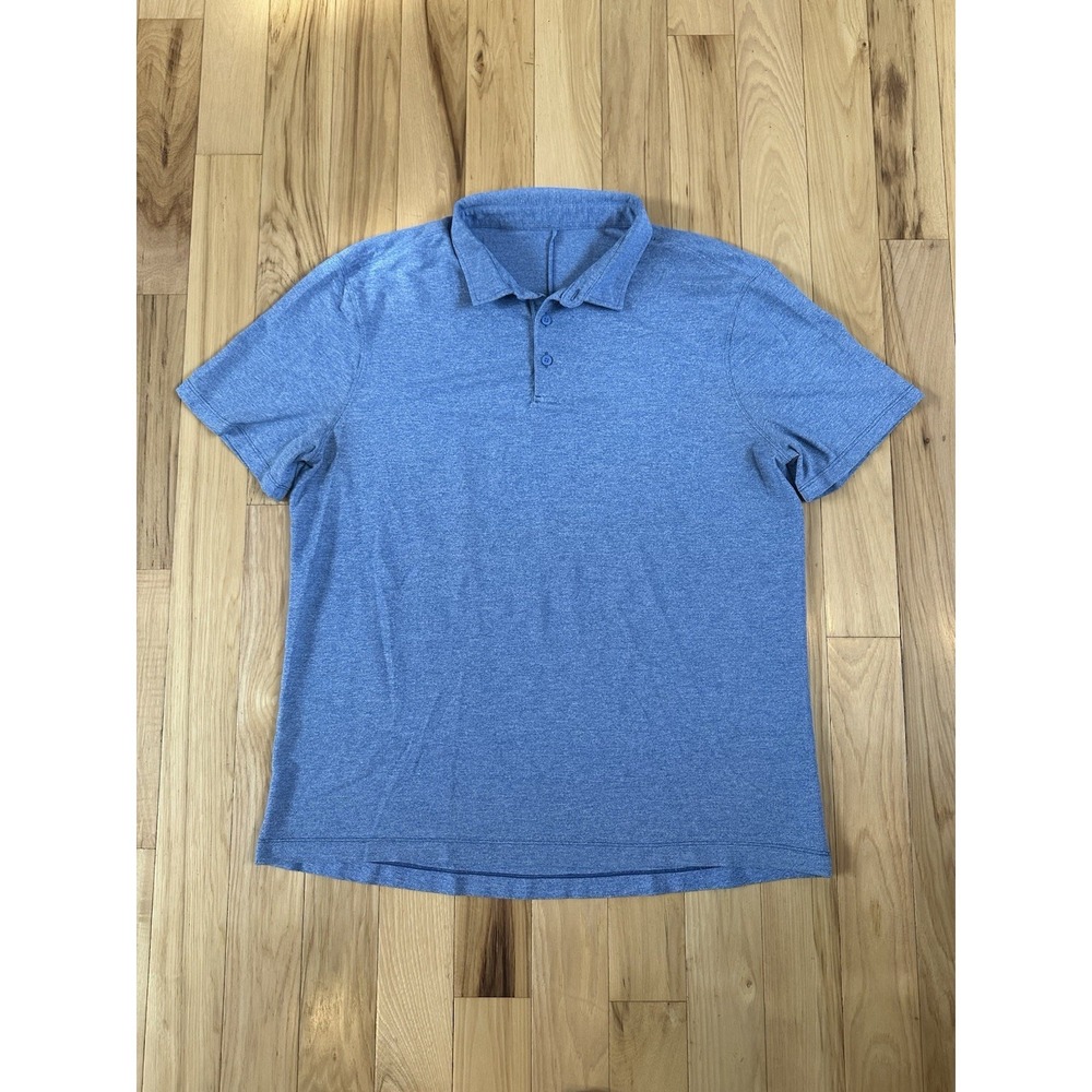 Lululemon Polo Shirt Mens L Blue Evolution Short Sleeve Heathered Athletic